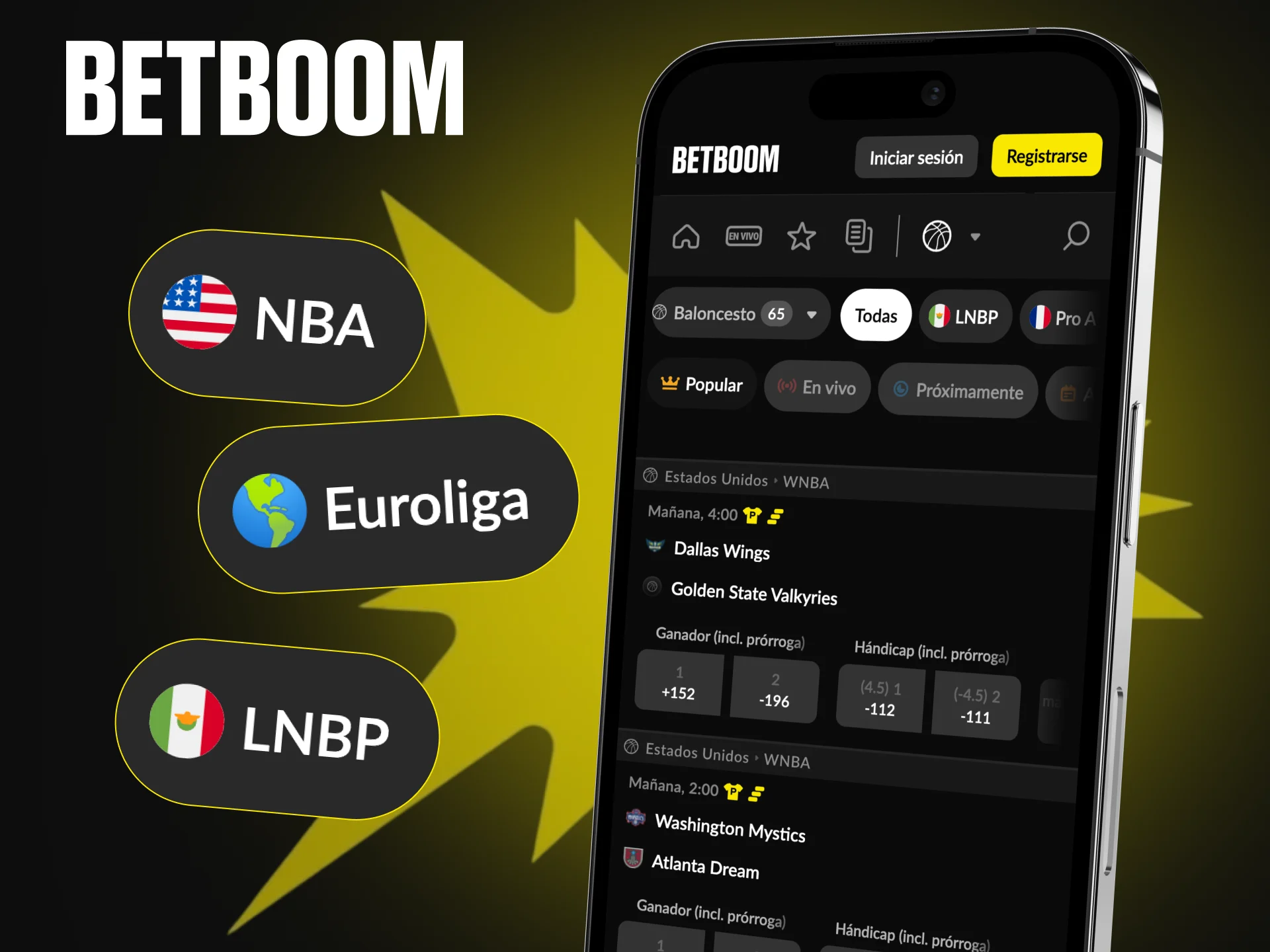 Disfruta apostando al baloncesto con la aplicación de Betboom descargada.
