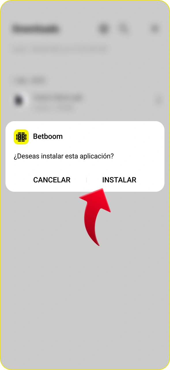 Confirma la instalación de la aplicación Betboom.