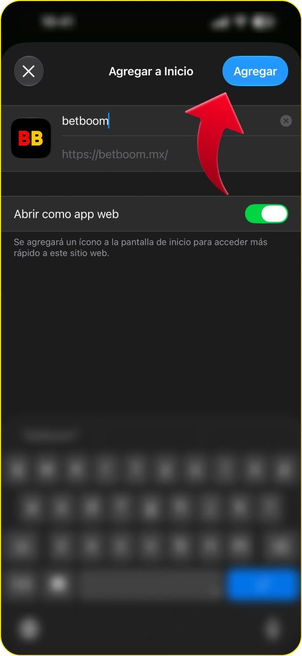Completa el proceso de instalación de la aplicación de Betboom para iOS.
