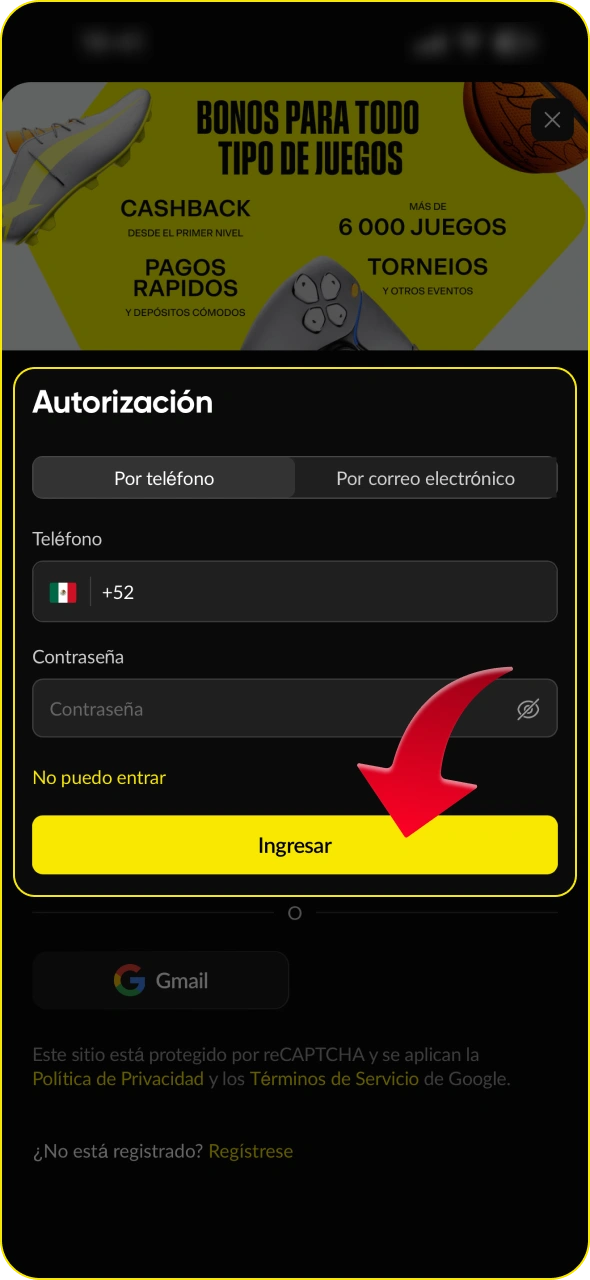 Inicia sesión en tu cuenta de Betboom utilizando tus credenciales.
