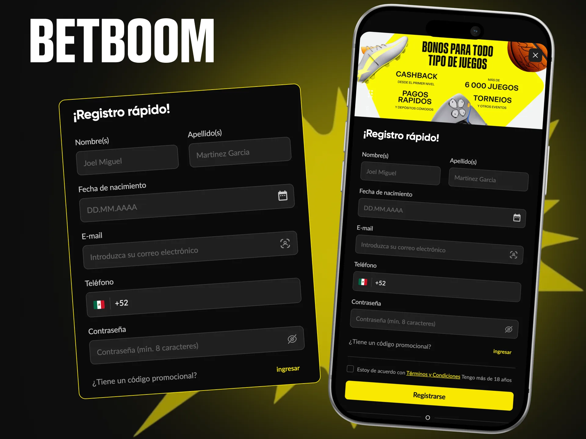 Sigue una guía sobre cómo crear tu cuenta en la aplicación de Betboom.