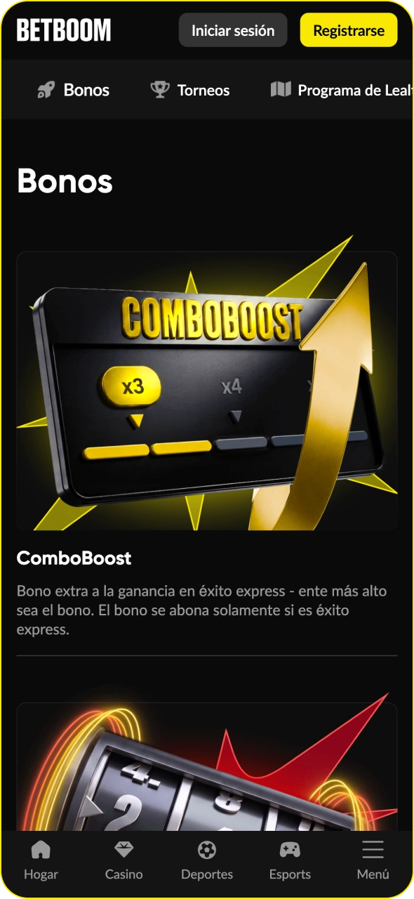 La aplicación de Betboom te ofrece los mismos bonos que el sitio web.