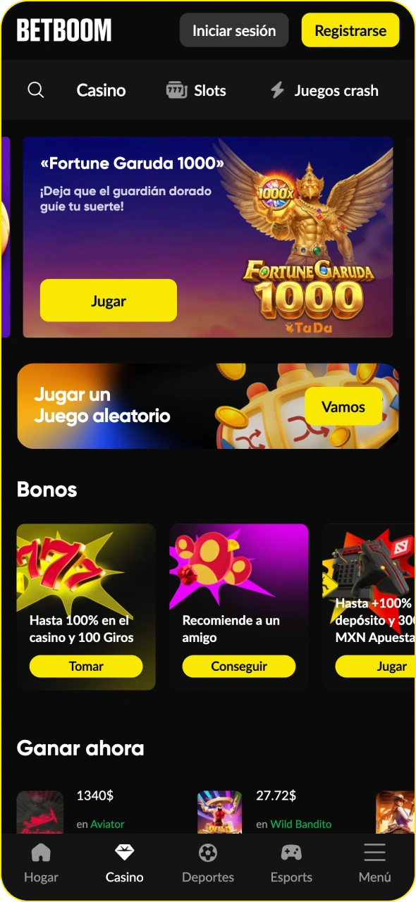 Juega a juegos de casino online en la aplicación Betboom.