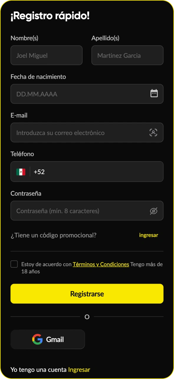 Crea tu cuenta al instante en la aplicación de Betboom.