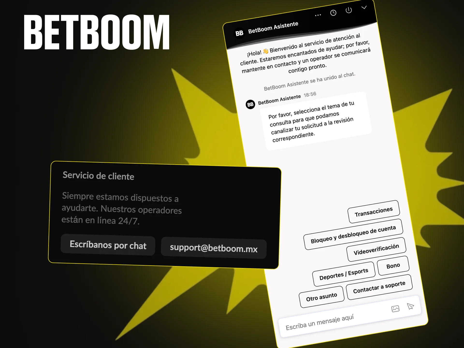 Resuelve tus dudas con el soporte de Betboom a través de la aplicación.