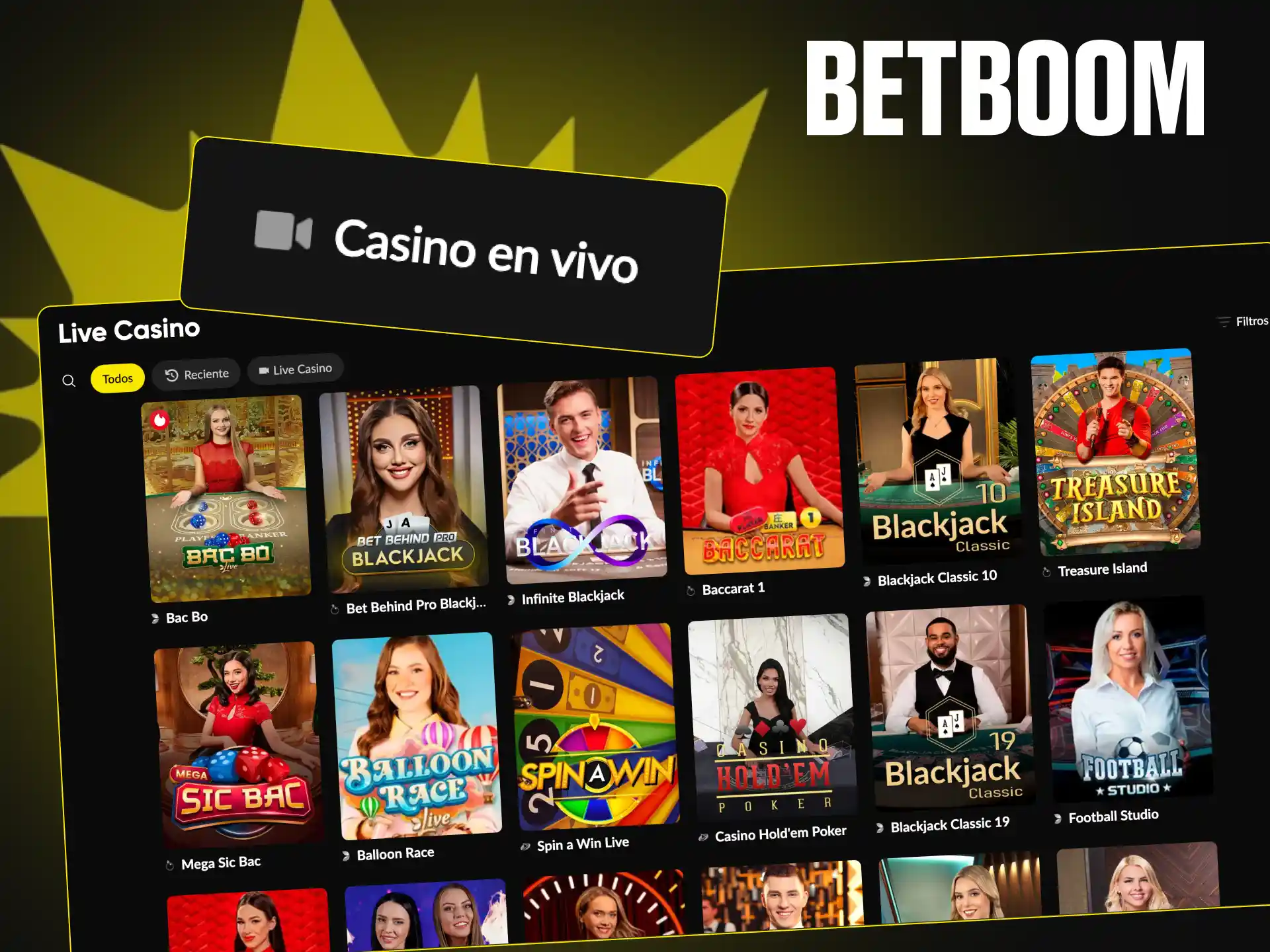 Disfruta jugando a juegos de casino en vivo en la plataforma Betboom.
