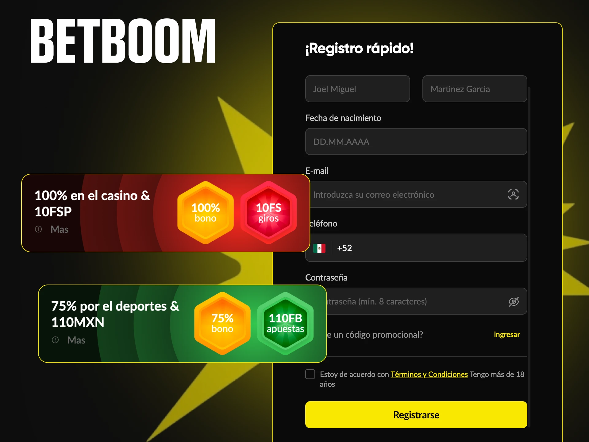 Sigue los pasos para crear tu cuenta en la plataforma Betboom.